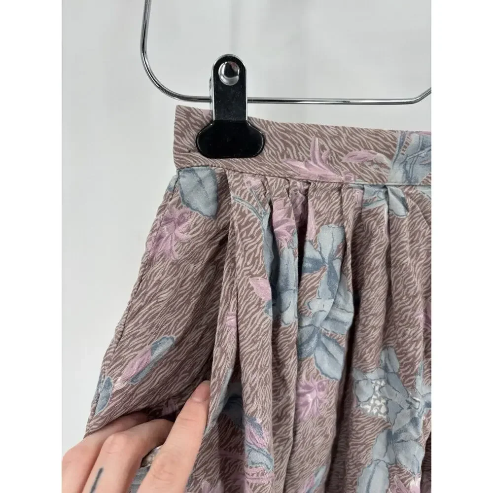 Ms Interpret Vintage Skirt Womens XS Pink Blue Floral Midi Pleated Pockets Zip